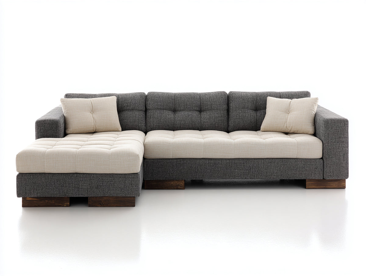 Sofás de esquina tela tapizada 280 x 180 x 85 cm - Gris oscuro beige - Diseño moderno con chaise longue