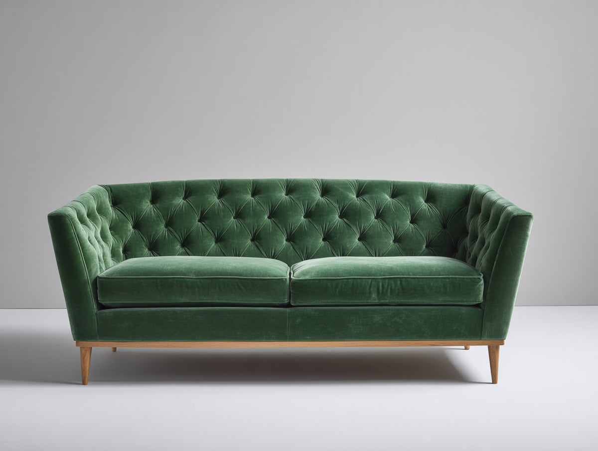 Sofá de 2 plazas de terciopelo 200x90x85 cm color verde con patas de madera estilo moderno
