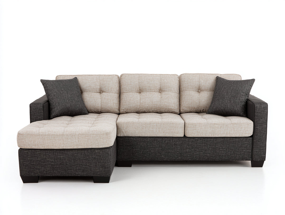 Sofás de esquina de tela 290x220x80 cm - beige-gris oscuro - diseño moderno para salón