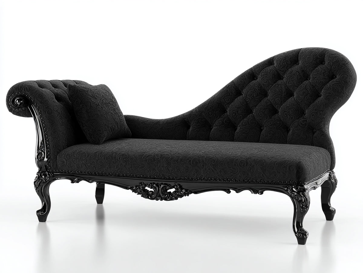 Chaise longue de terciopelo estampado 230x90x85 cm color negro con estructura clásica elegante
