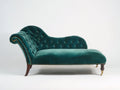 Chaise longue 170x75x85 cm tapizada en terciopelo azul verdoso con diseño clásico acolchado - Elegancia para salón y zona de descanso