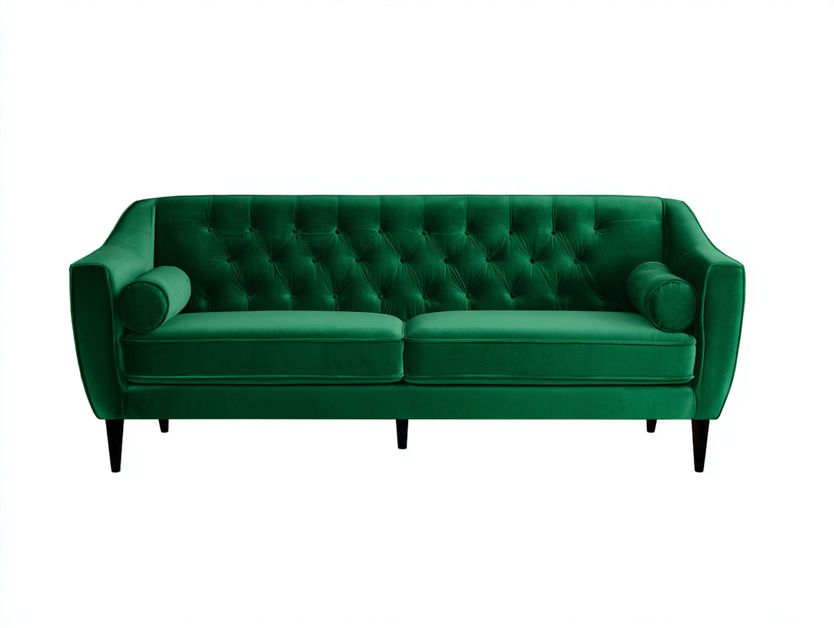 Sofás 2 plazas terciopelo tapizado 190 x 85 x 80 cm - Verde esmeralda - Diseño clásico capitoné elegante