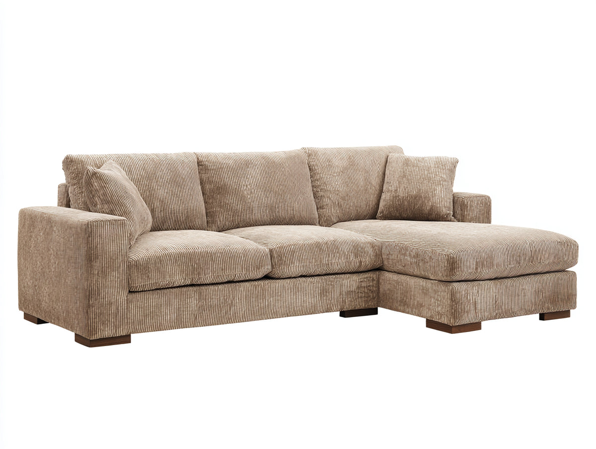 Sofás de esquina 300x220x85 cm tapizado en tela beige con diseño moderno y chaise longue - Sofá elegante para salón