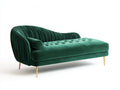 Chaise longue 175x75x80 cm tapizada en terciopelo verde con respaldo curvado y patas metálicas doradas - Diseño moderno para salón y zona de descanso