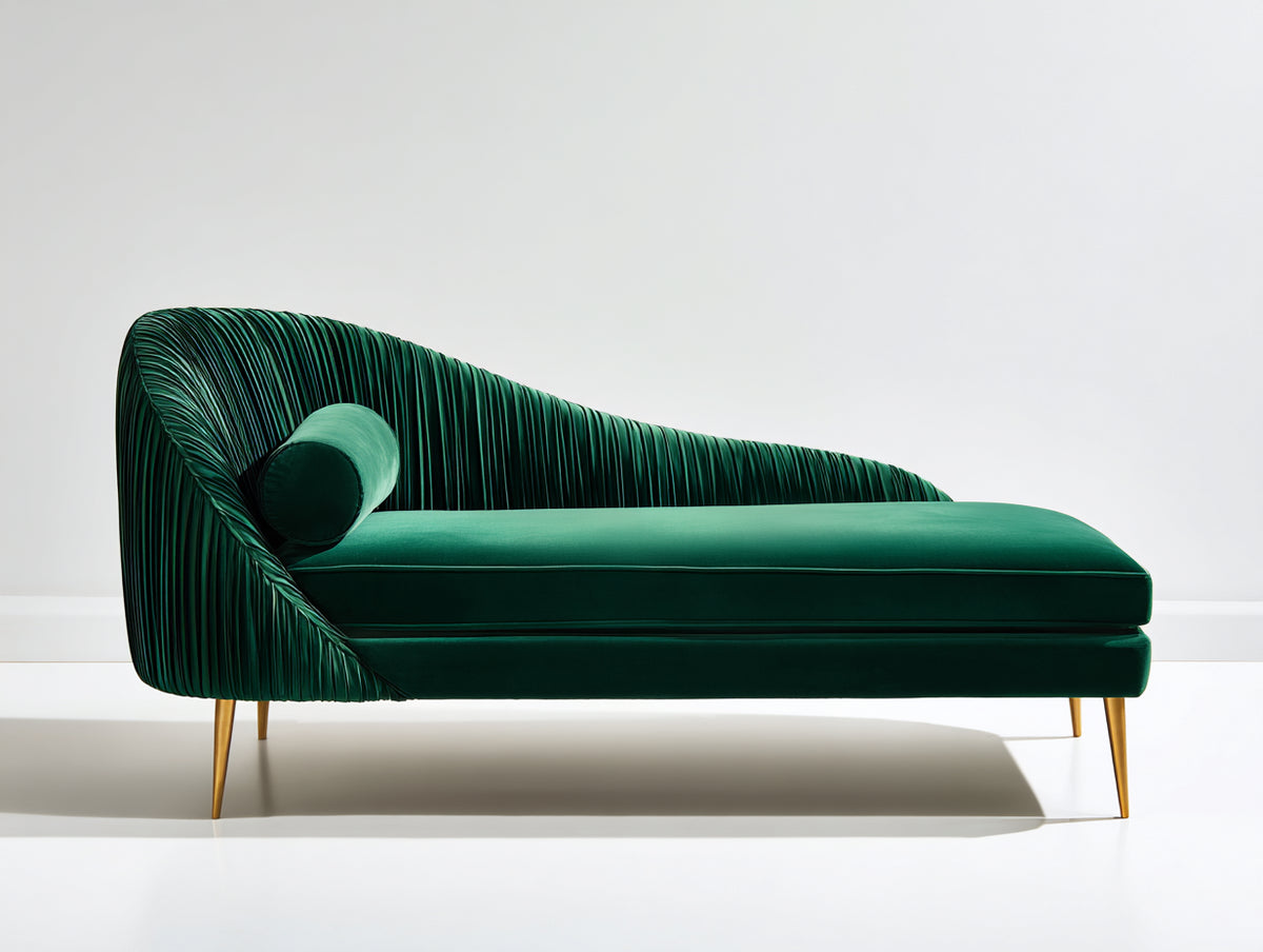 Chaise longue terciopelo tapizado 175 x 75 x 80 cm - Verde esmeralda - Diseño moderno elegante