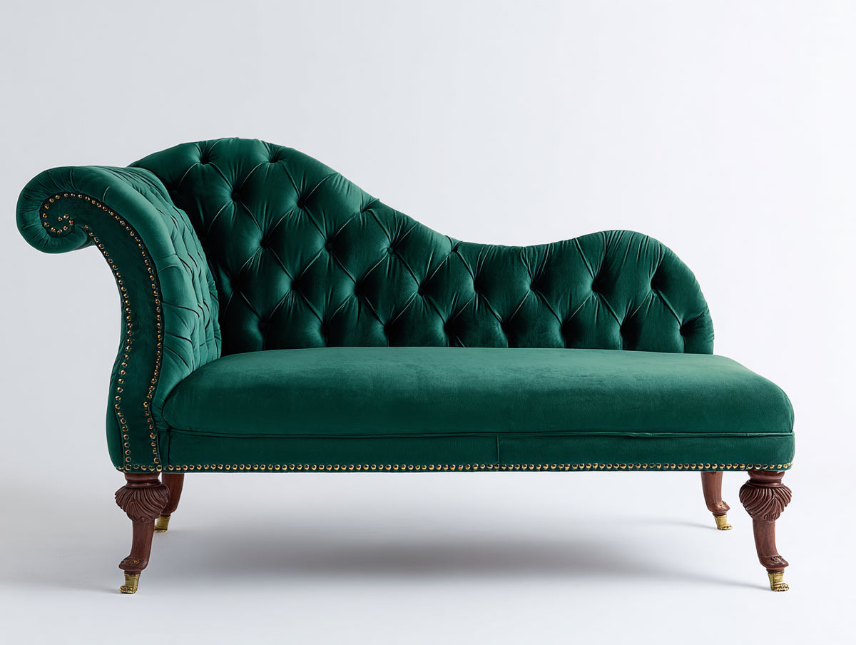 Chaise longue tapizada de terciopelo 190x75x85 cm - verde oscuro - diseño clásico elegante para salón