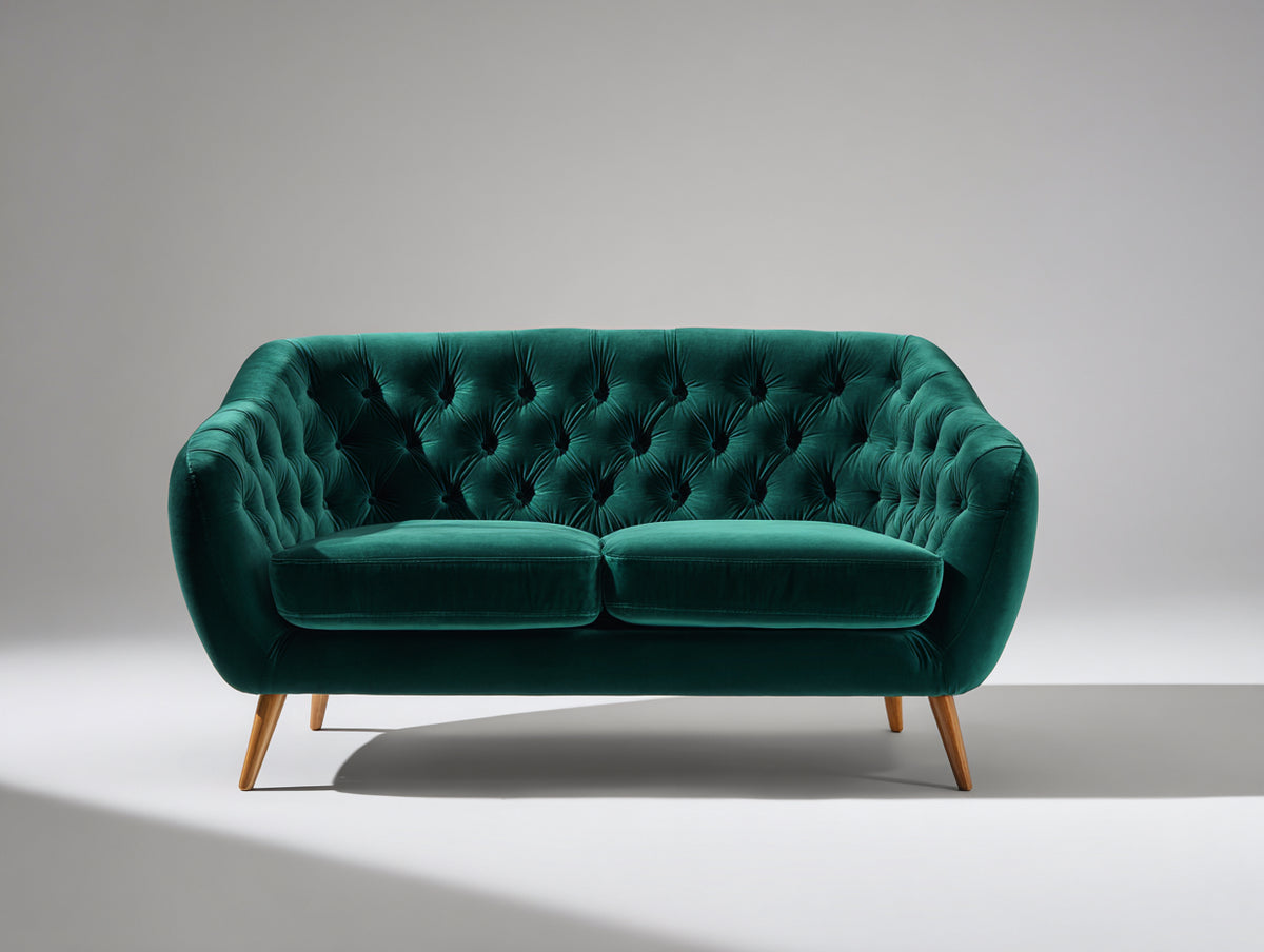 Sofás 2 plazas terciopelo tapizado 180 x 85 x 80 cm - Verde esmeralda - Diseño moderno con respaldo capitoné