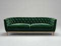 Sofás 2 plazas 220x90x80 cm tapizado en terciopelo verde con diseño capitoné y patas de madera - Sofá elegante para salón moderno
