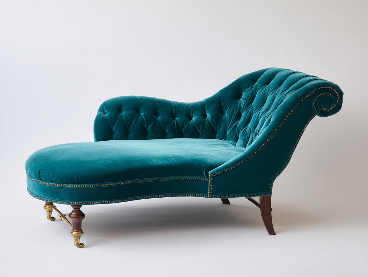 Chaise longue terciopelo tapizado 180 x 75 x 85 cm - Azul turquesa - Estilo clásico capitoné elegante