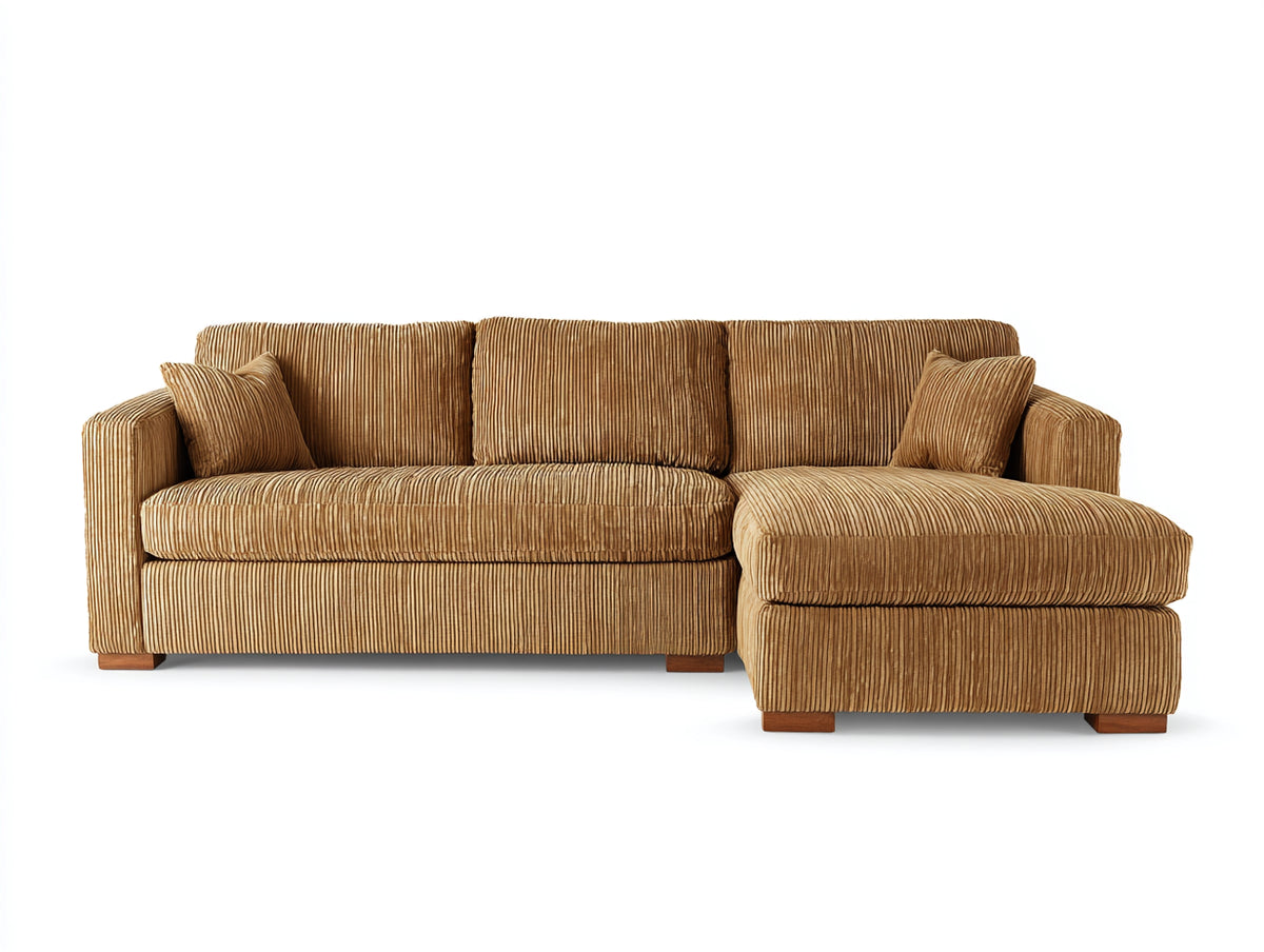 Sofás de esquina pana tapizada 250 x 160 x 85 cm - Marrón camel - Diseño moderno confortable