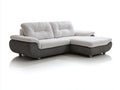 Sofás de esquina de tela chenilla 260x170x85 cm color blanco y gris para salón diseño moderno