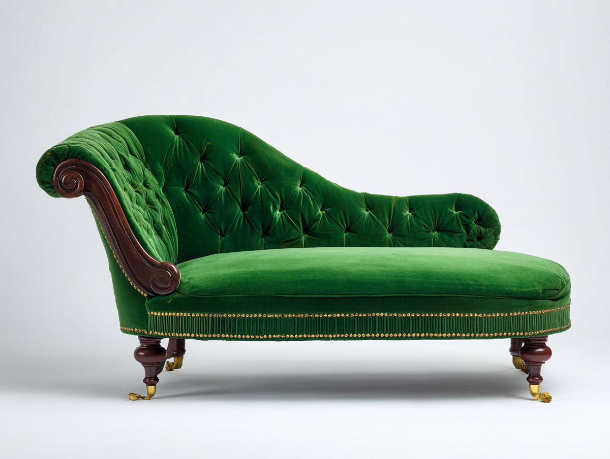 Chaise longue tapizada en terciopelo 175x75x88 cm verde para salón estilo clásico capitoné
