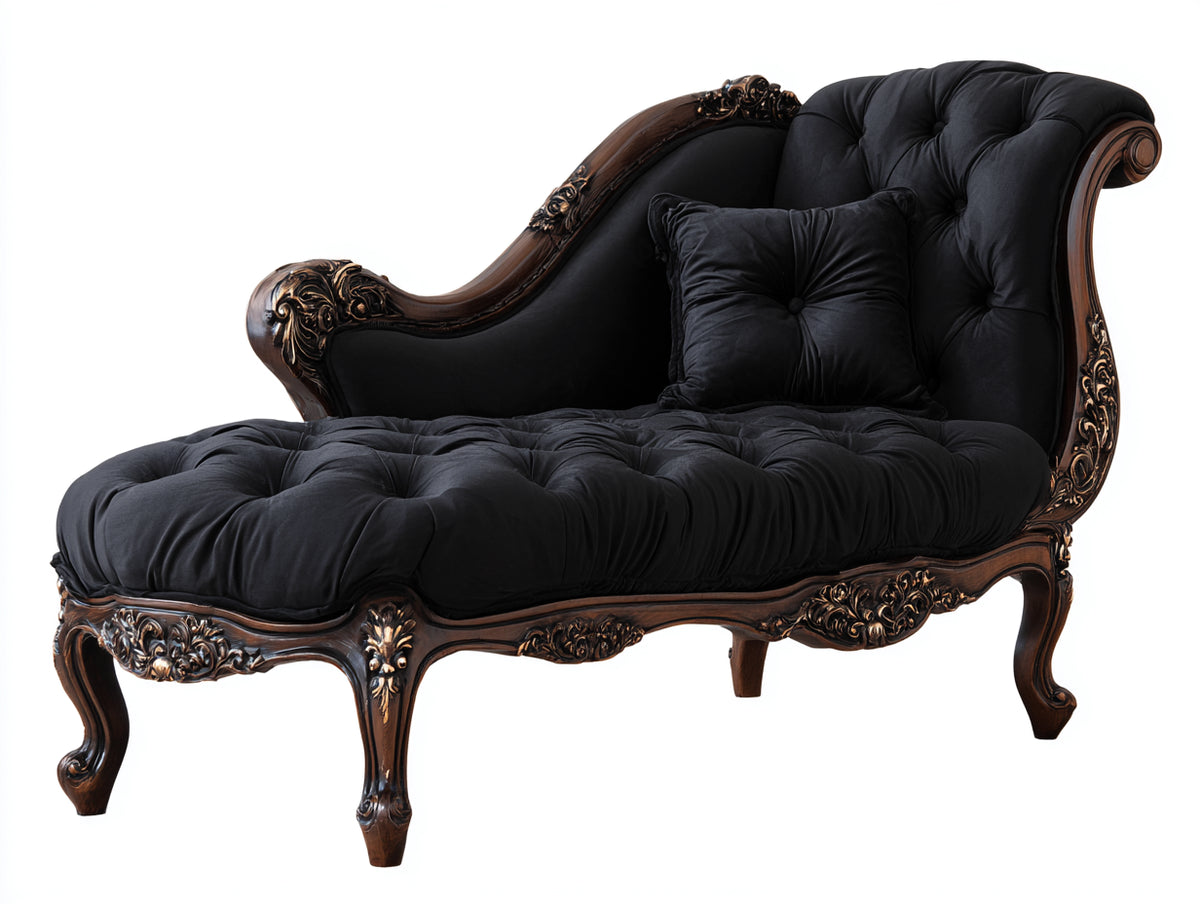 Chaise longue tapizada en terciopelo 180x80x90 cm negro para salón estilo clásico con detalles tallados