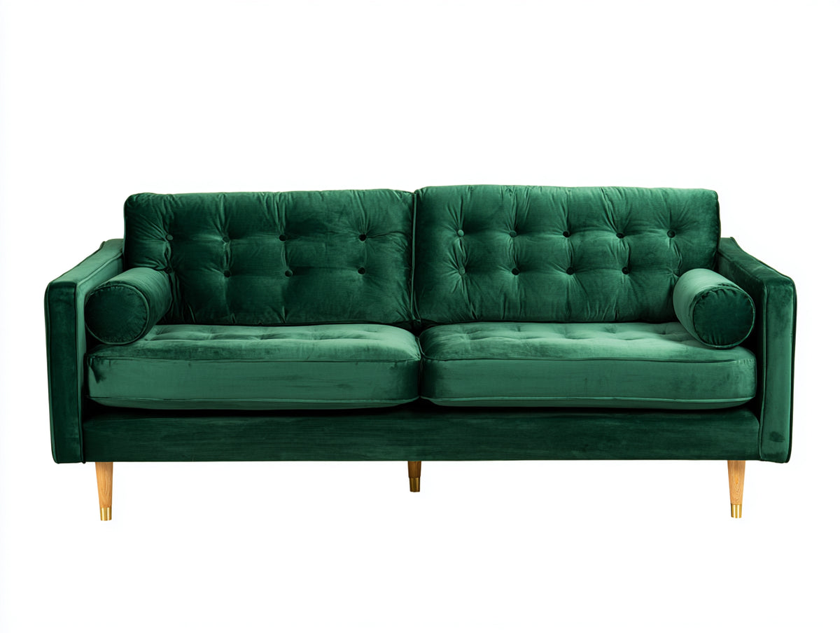 Sofás 2 plazas terciopelo tapizado 200 x 90 x 85 cm - Verde esmeralda - Diseño moderno con respaldo capitoné