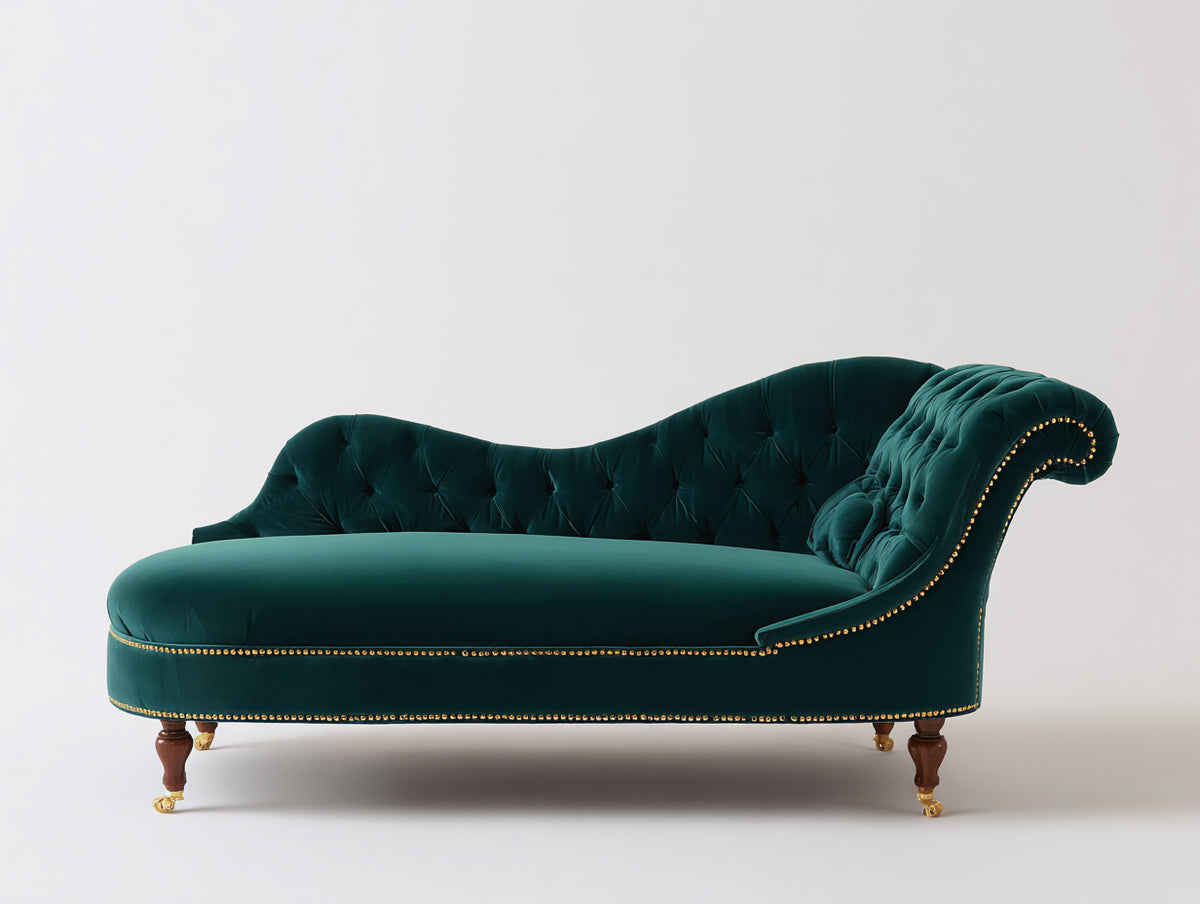 Chaise longue de terciopelo 220x85x80 cm color verde oscuro diseño clásico elegante
