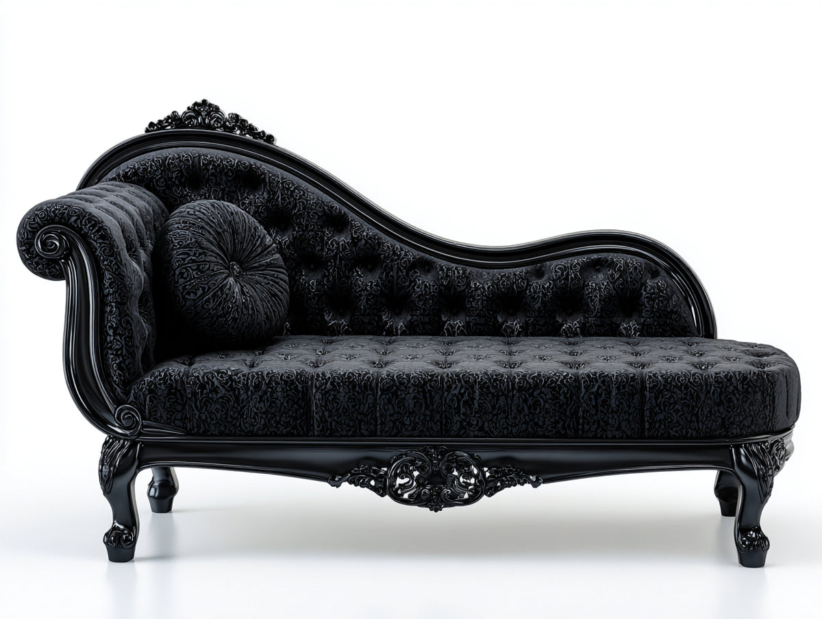 Chaise longue tapizada de terciopelo 190x80x85 cm - negro - diseño clásico elegante para salón