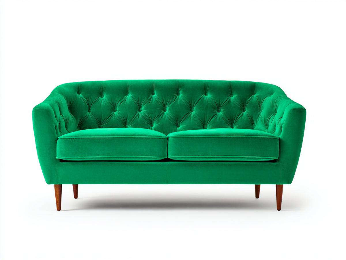 Sofás 2 plazas de terciopelo 180x85x80 cm color verde para salón estilo moderno con respaldo capitoné