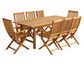 Conjuntos de comedor de jardín de madera 220x100x75 cm - color madera natural - mesa exterior con 8 sillas plegables