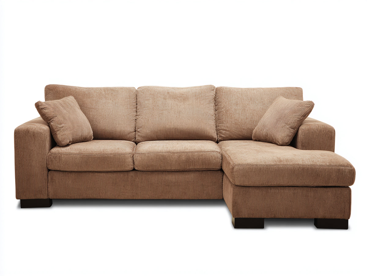 Sofás de esquina pana tapizada 270 x 170 x 85 cm - Beige arena - Diseño moderno con chaise longue
