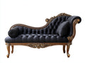 Chaise longue 180x75x90 cm tapizada en terciopelo negro con estructura de madera decorativa y diseño clásico capitoné - Elegancia para salón y zona de descanso