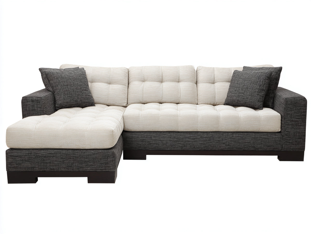 Sofás de esquina 300x250x85 cm tapizado en tela beige y gris con diseño modular y chaise longue - Sofá moderno para salón