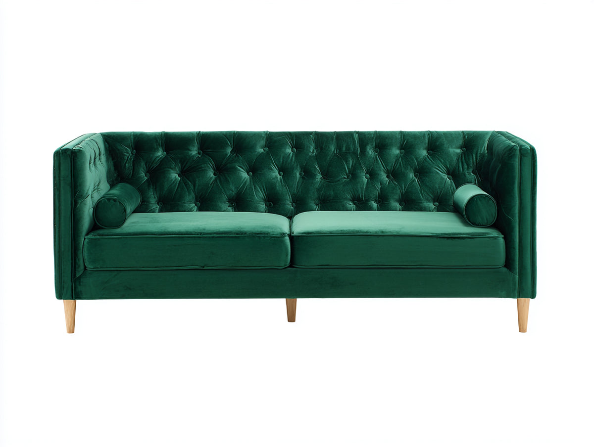 Sofás 2 plazas de terciopelo 210x90x85 cm - verde oscuro - diseño clásico moderno para salón