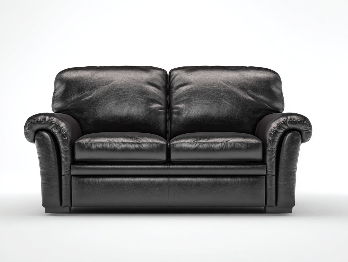 Sofás 2 plazas 190x90x85 cm tapizado en cuero sintético negro con reposabrazos acolchados - Diseño clásico para salón