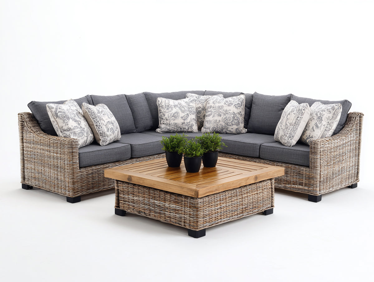 Sofás de exterior de ratán sintético 260x260x75 cm - gris y beige - diseño modular para jardín y terraza